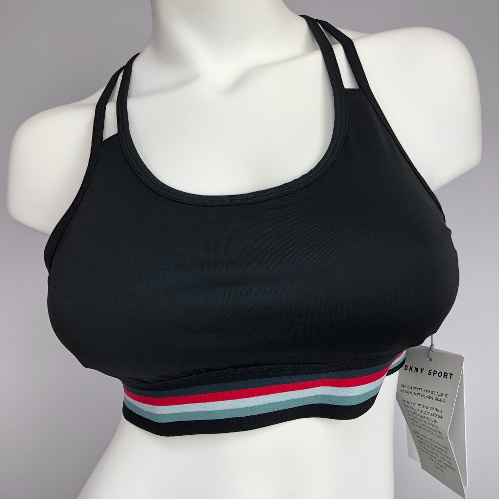 Dkny Womens Sports Bra Black Medium With Stripe
